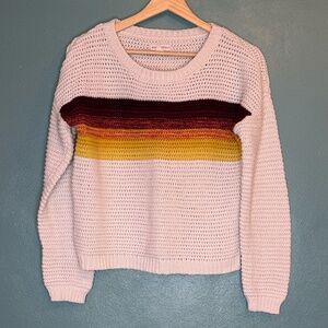 Aeropostale Women's Cream Color Block Chunky Knit Sweater Size Medium
